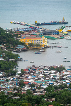 Drone view of Coron Town Proper in Palawan, Philippinesの写真素材