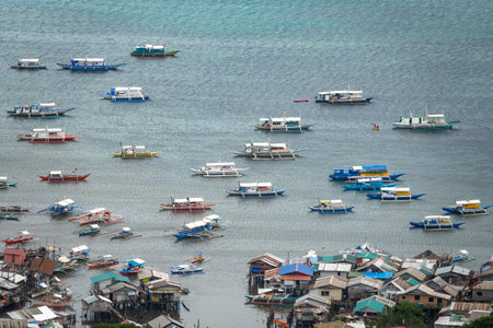 Fishing boats on the water in Philippinesの写真素材