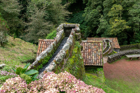 Natural dos Caldeiroes Park in the north of Sao Miguel Island over the Atlantic, Azores archipelago, Portugalの写真素材