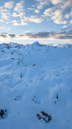 Aerial view of Skiing area of Paradiski, La Plagne, France Alpesの写真素材