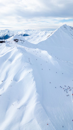 Aerial view of Skiing area of Paradiski, La Plagne, France Alpesの写真素材