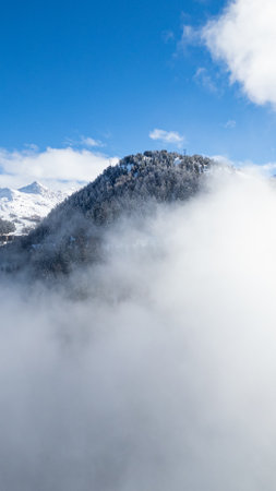 Aerial view of Skiing area of Paradiski, La Plagne, France Alpesの写真素材