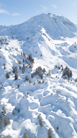 Aerial view of Skiing area of Paradiski, La Plagne, France Alpesの写真素材