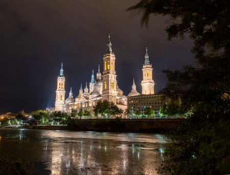 Basilica of Our Lady of Pillar in Zaragoza, Spain, Europeの写真素材
