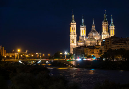 Basilica of Our Lady of Pillar in Zaragoza, Spain, Europeの写真素材
