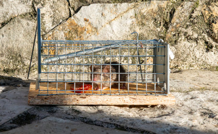 A house rat caught in a rat live trapの写真素材