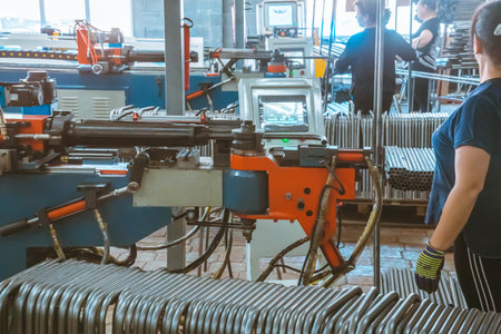 08/06/2021, Almaty, Almaty region, Kazakhstan. Women at the factory work with metalのeditorial素材