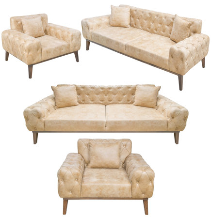 Modern sofa and armchair in the same style. isolated on a white background. interior elementsの写真素材