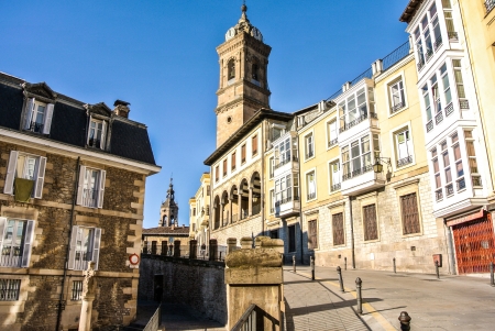 Street of Vitoria, Spain. A sunny day with blue Skyの写真素材