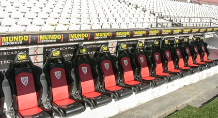 View of the soccer field benches in San Mames のeditorial素材
