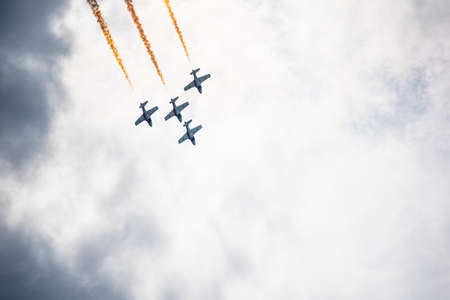 Moose Jaw, Saskatchewan, Canada- July 7, 2019: Royal Canadian Air Force Snowbirds performing a...
