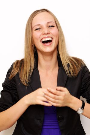  portrait of a happy young woman smiling isolated on white background