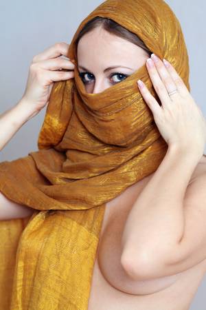 Portrait of the girl in a scarfの写真素材