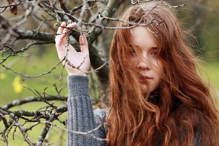 Closeup portrait of young womanの写真素材