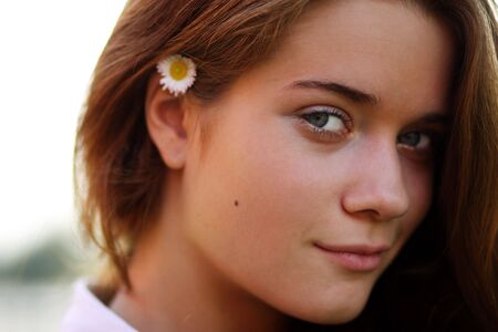 Closeup portrait of beautiful womanの写真素材