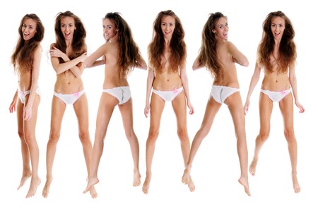 Full length action view  girls jumping in airの写真素材