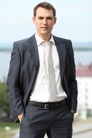 Portrait of young attractive man, outdoors の写真素材