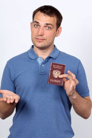 man holding russian passport の写真素材