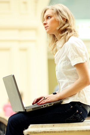 Young woman  working on her laptopの写真素材