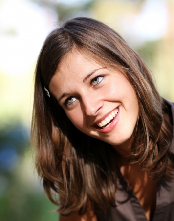 emotional portrait of a cheerful girl. Outdoor portrait の写真素材