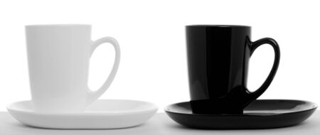 white and black cupsの写真素材