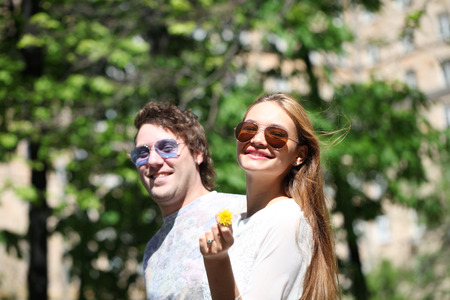 Portrait of love couple embracing outdoorの写真素材