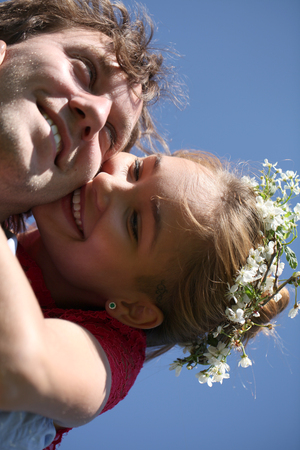 Portrait of love couple embracing outdoorの写真素材