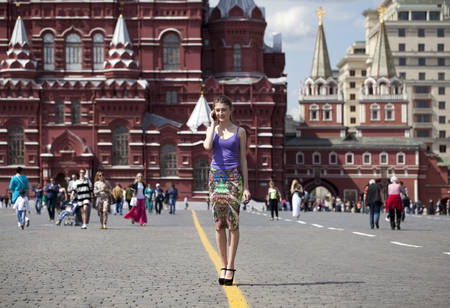 Portrait of beautiful young woman in Moscowのeditorial素材