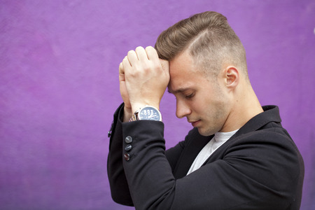 Portrait of young attractive man, outdoorsの写真素材