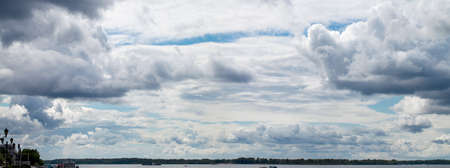 Overcast clouds. Storm sky, rainy clouds over horizonの写真素材