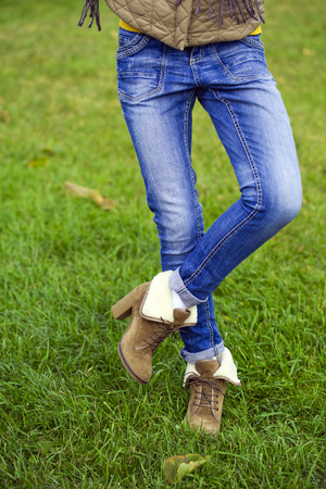 Blue female jeans - body partの写真素材