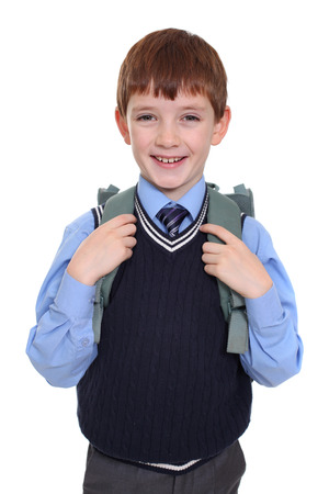 portrait of a schoolboy isolated on white backgroundの写真素材