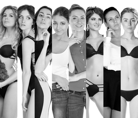 Fashion collage. Group of beautiful young women. Sensual girlsの写真素材