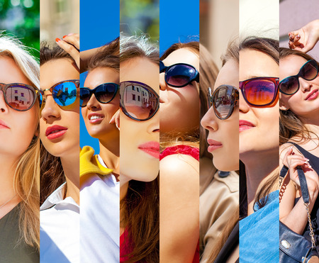 Beauty collage. Faces of women with glasses. Group of people. Fashion photoの写真素材