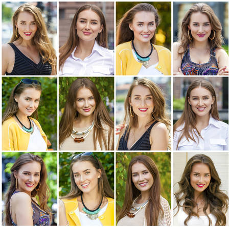 Collage of beautiful young blonde womenの写真素材