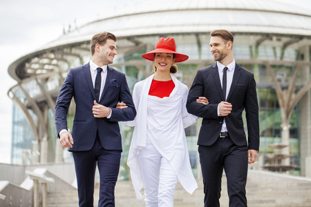Three Business people outside officeの写真素材
