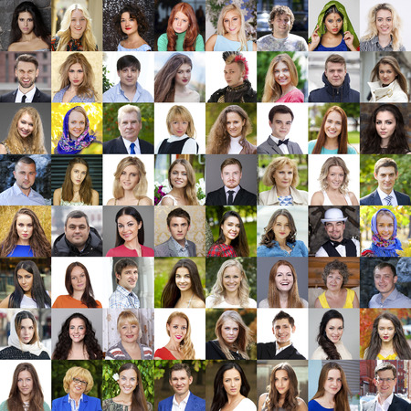 Collage of adult portraits of beautiful men and womenの写真素材