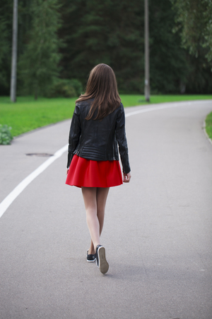 Rear view, Hair beauty little girl model, street outdoorsの写真素材