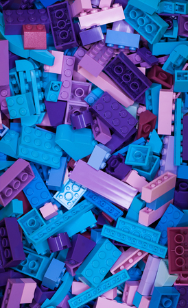 RUSSIAN, April 04, 2018. White Constructor Lego Classic. Set of colored cubes of lego in a box in...