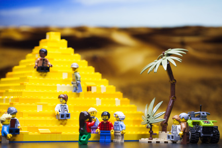 RUSSIA, April 12, 2018. Constructor Lego Classic - Minifigurki little people. Group of tourists near...