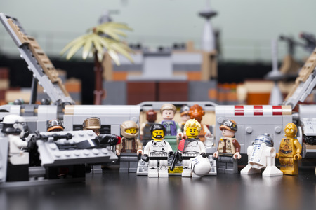 RUSSIA, May 16, 2018. Constructor Lego Star Wars. Mini-figures of soldiers of storm troopers from different episodes of the sagaのeditorial素材
