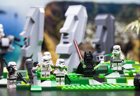 RUSSIA, April 17, 2018. Constructor Lego Star Wars. Squad of stormtroopers and Darth Vader on Easter Islandのeditorial素材