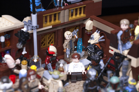 RUSSIAN, SAMARA - JANUARY 24, 2019. LEGO STAR WARS. Minifigures Bar Cantina Mos Eisley on Tatooineのeditorial素材