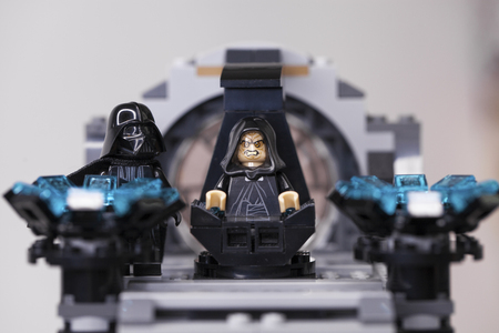 RUSSIA, April 05, 2019. Constructor Lego homemade military base, star wars and a squad of stormtroopersのeditorial素材