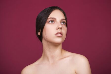 Portrait close up of young beautiful brunette woman. Makeup beauty modelの写真素材