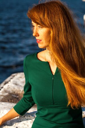 Close up portrait red-haired woman