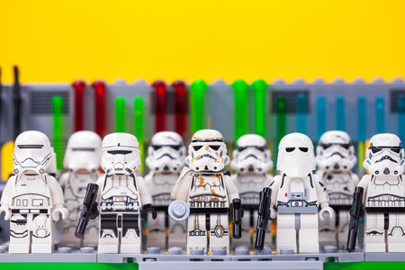 RUSSIA, SAMARA, DECEMBER 18, 2019. Constructor Lego Star Wars. Mini-figures of soldiers of storm troopers from different episodes of the sagasのeditorial素材