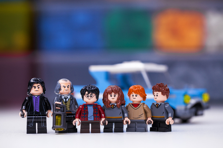 RUSSIA, SAMARA, DECEMBER 18, 2019. Constructor Lego Harry Potter minifigures from Gryffindor and Slytherin teamsのeditorial素材
