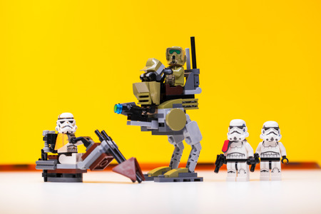 RUSSIA, SAMARA, DECEMBER 18, 2019. Constructor Lego Star Wars. Mini-figures of soldiers of storm...