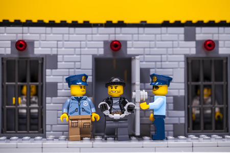 RUSSIA, SAMARA, DECEMBER 18, 2019. Constructor Lego City bandits criminals and police